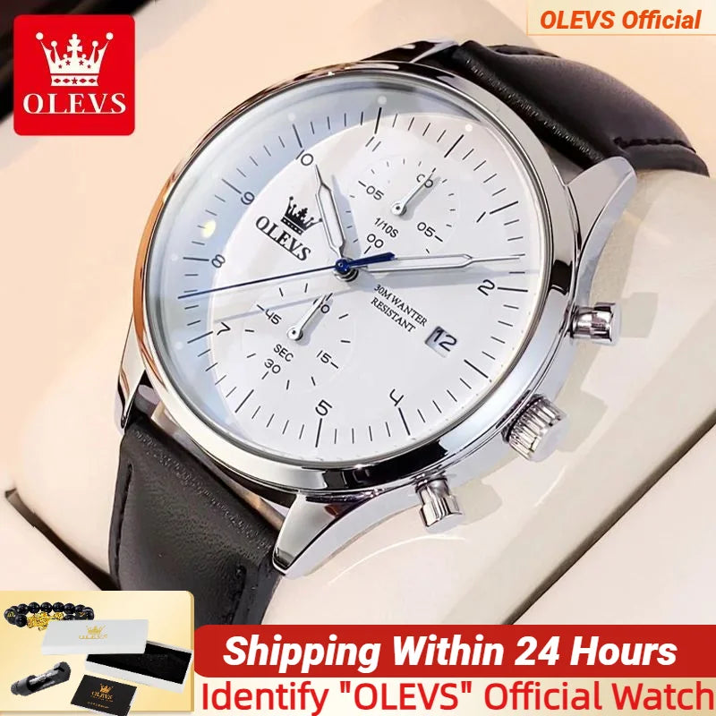 OLEVS Original Men's Watches Luxury Top Brand Leather strap Quartz Male WirstWatch Waterproof Date Business Quartz Watch for Man