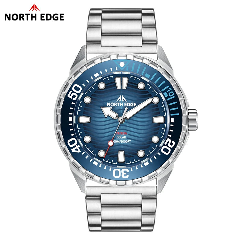 2025 New  NORTH EDGE TRITON Solar Powered Dive Watch Men Luxury Quartz Watches For Men 316L Stainless Steel Case Waterproof 300M