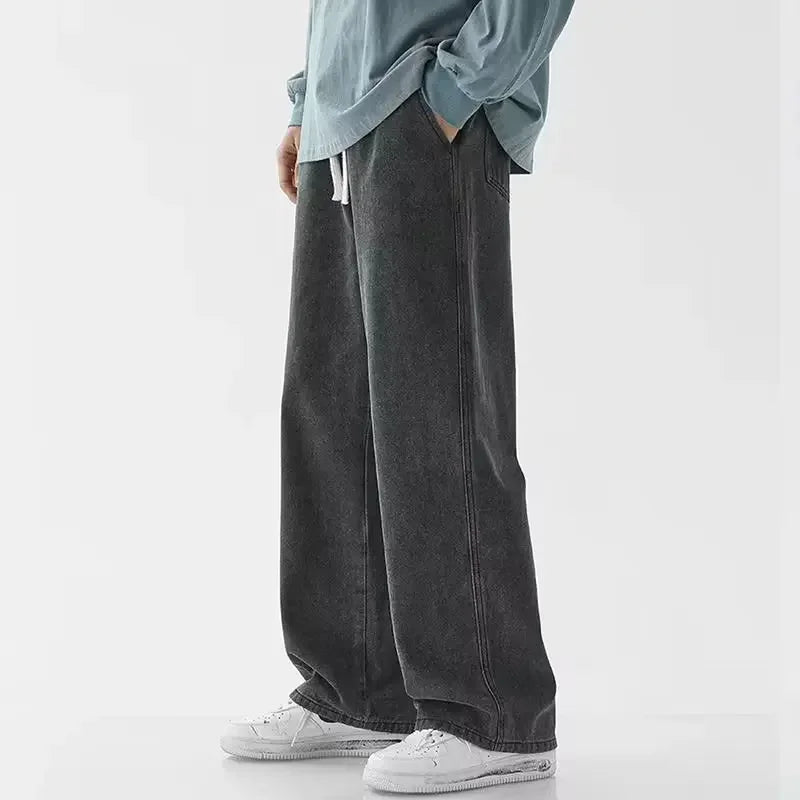 2025 Men's Jeans Korean Version Student Casual Pants High Street Straight Loose Wide Leg Jeans Black Grey Blue Baggy Jeans