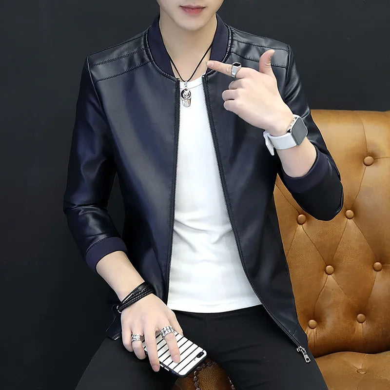 2025 Men's Leather Jacket Slim Fit Casual Men's Jacket Autumn Men's PU Leather Jacket Men's Korean Style Trendy Simple