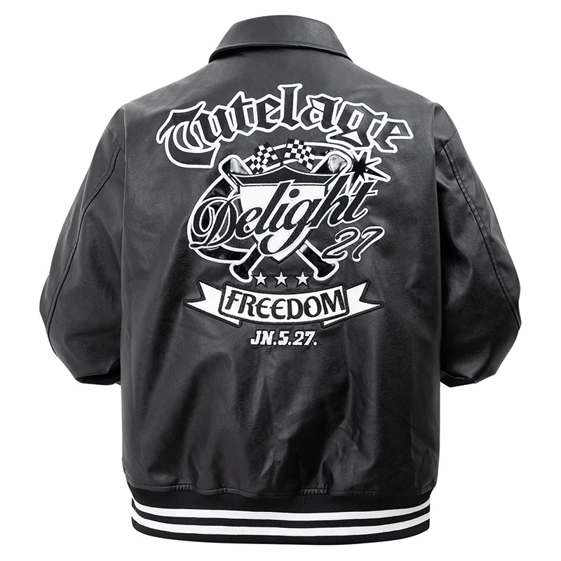 Men's Faux Leather Jackets Vintage Casual Fashion Outwear Loose Pu Leather Motorcycle Windbreaker BomberStyle Jackets
