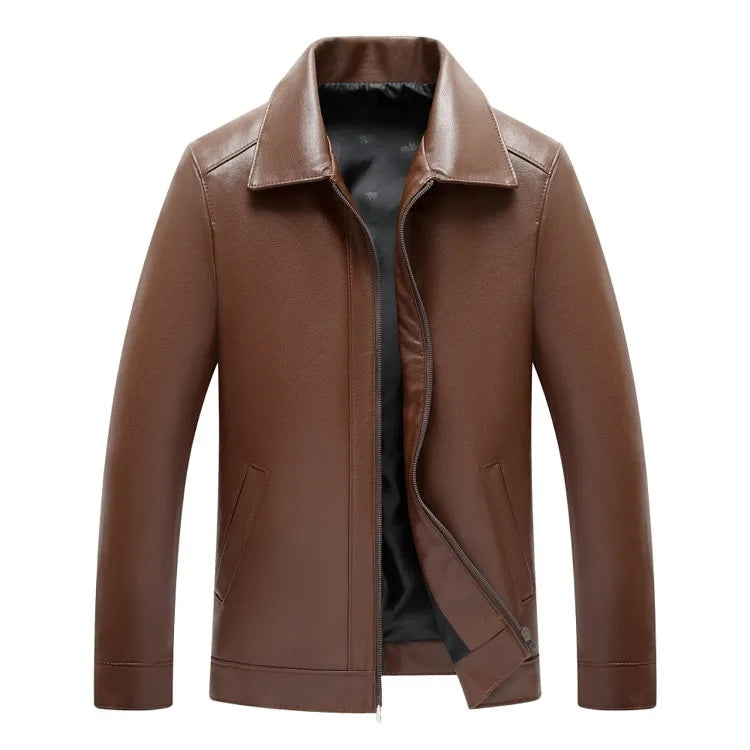 Lapel Leather Jacket for Men's Lapel Trendy Handsome High-end PU Motorcycle Men's Spring and Autumn Leather Jacket