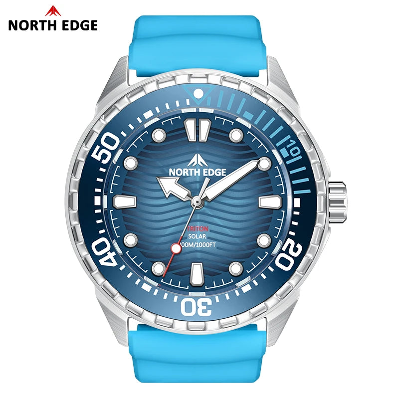 2025 New  NORTH EDGE TRITON Solar Powered Dive Watch Men Luxury Quartz Watches For Men 316L Stainless Steel Case Waterproof 300M