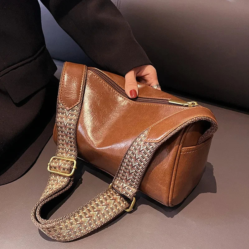 Leather Boston Women Small Handbag