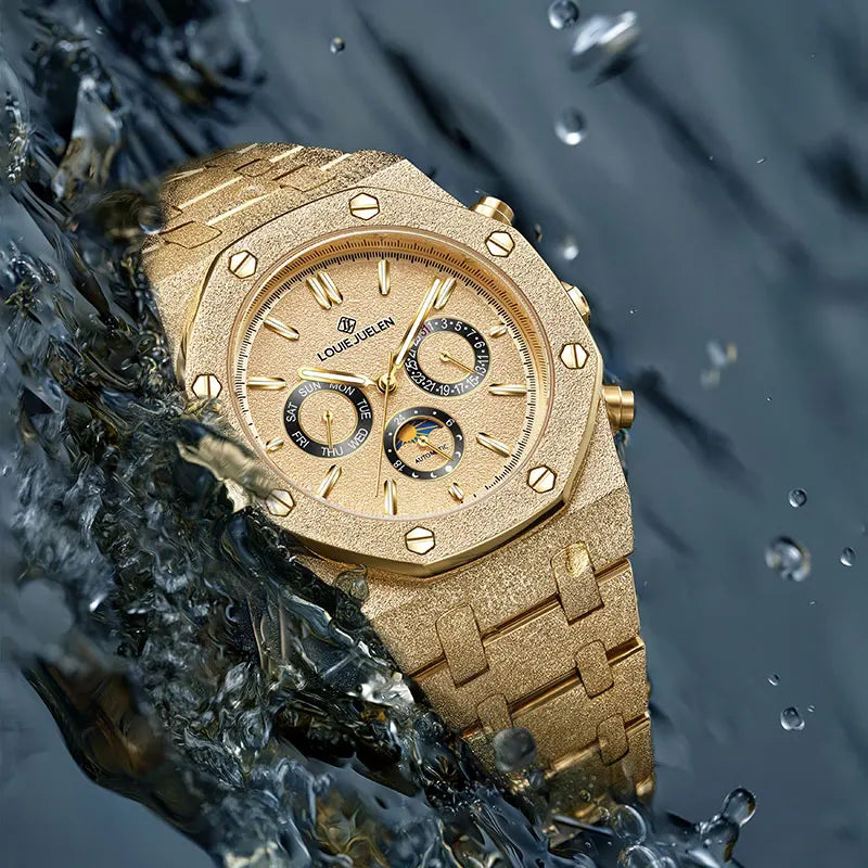 LOUIE JUELEN New Men Watch Top Brand Luxury Mechanical Automatic Stainless Steel Waterproof Moon Watch Luminous Wristwatch Clock