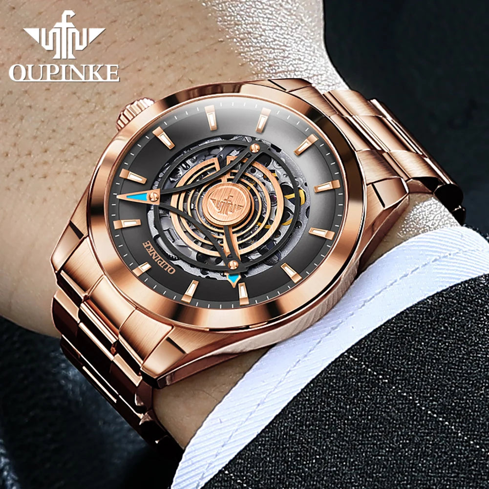 OUPINKE 3206 Men's Watches Sky Eye Automatic Mechanical Wristwatch for Man Waterproof Stainless Steel Luminous Sapphire Luxury