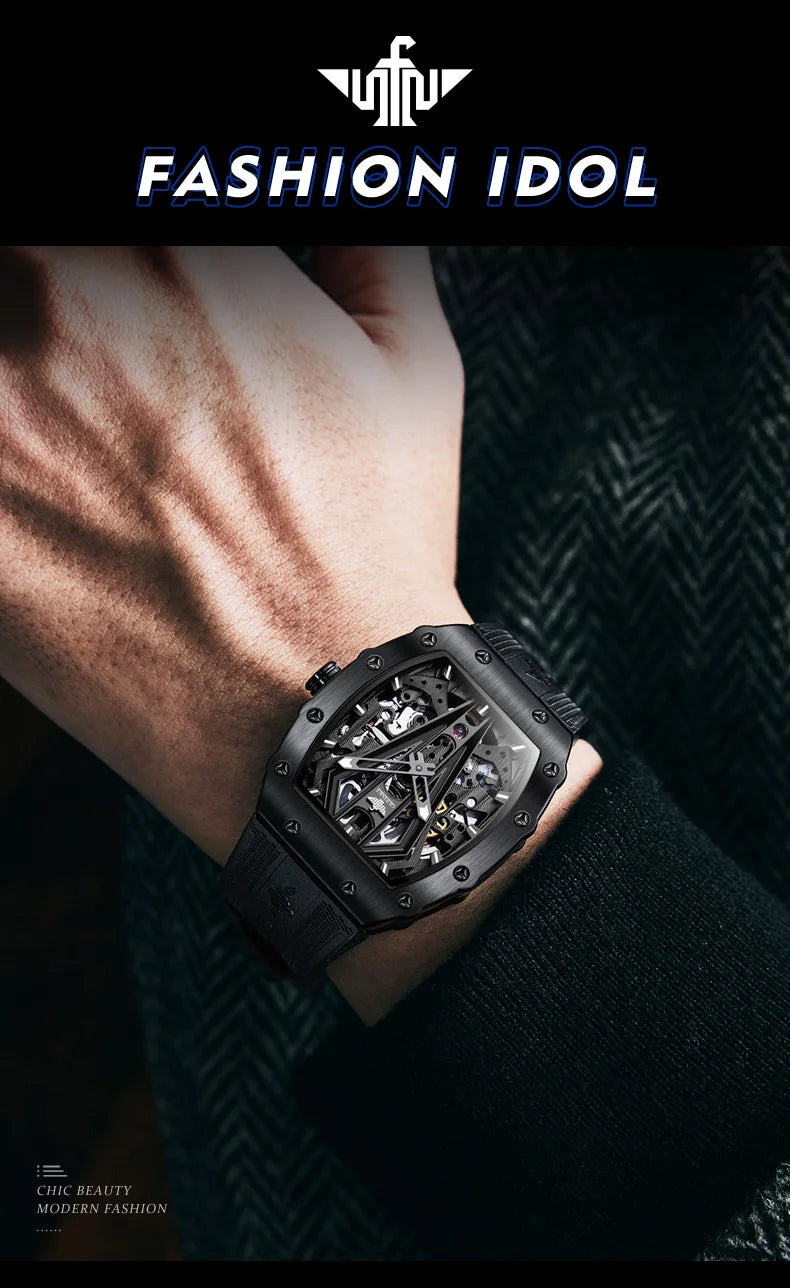 OUPINKE A3179 Mens Watch Luxury Original Brand Skeleton Automatic Mechanical Watch 50M Waterproof Luminous Silicone Strap Watch