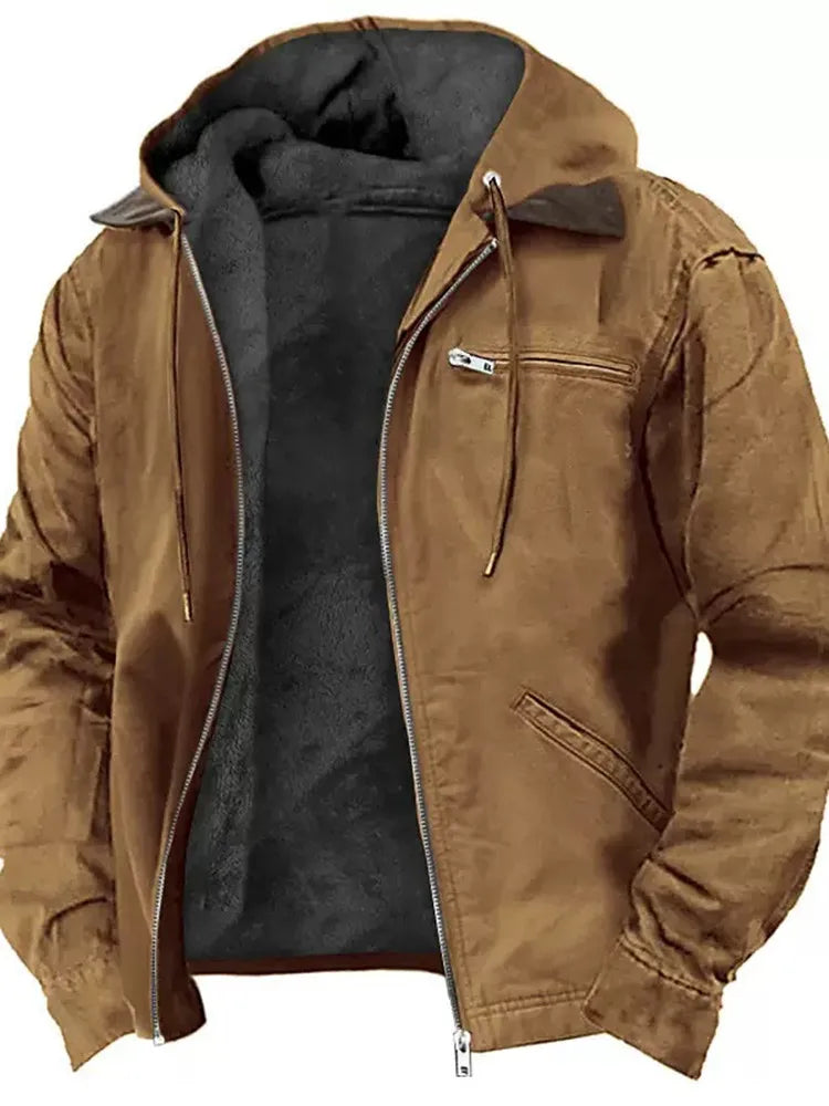 Autumn and Winter Fashion Solid Color Thickened Warm Hooded Workwear Jacket For Men Loose Sports Large Size High Quality Coat