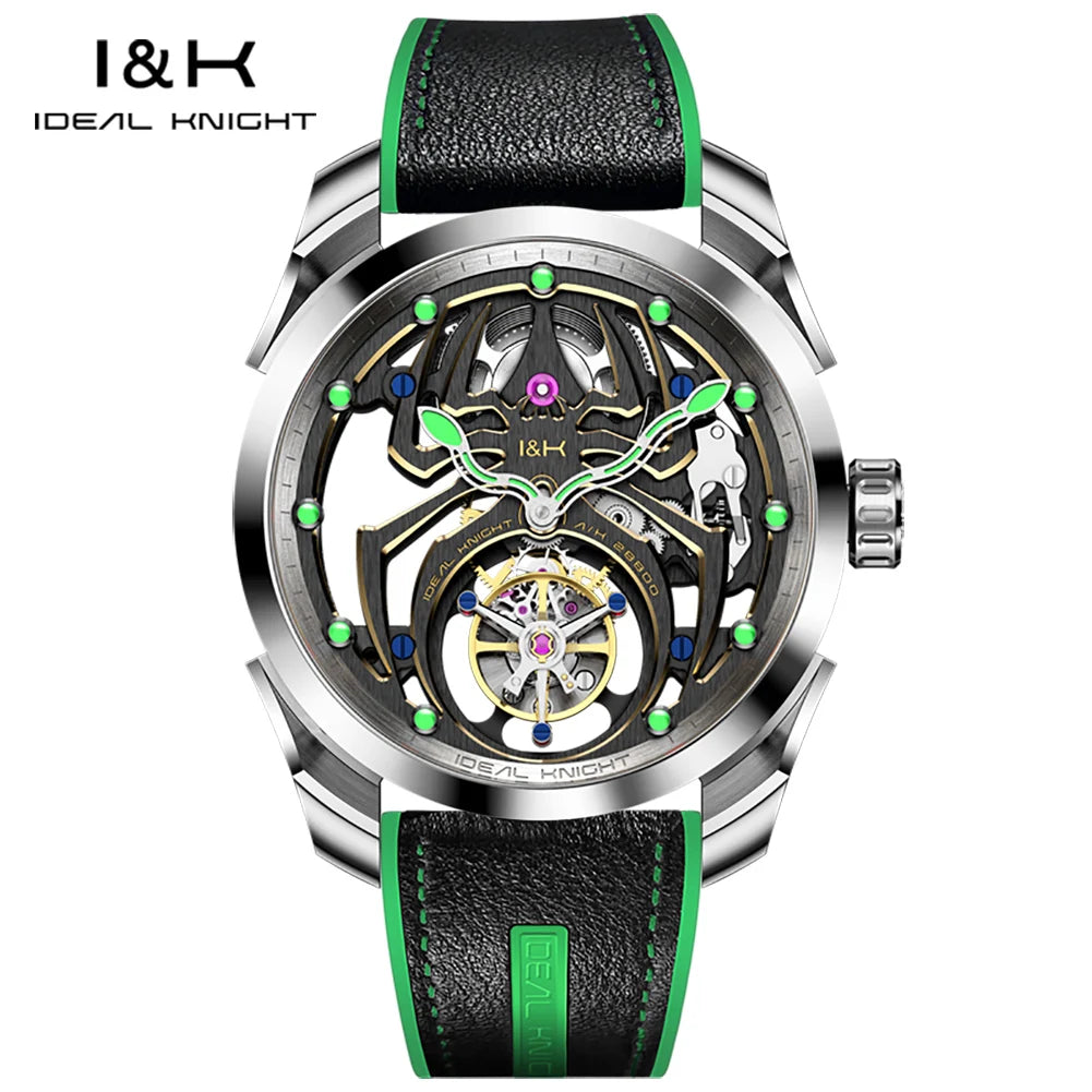IDEAL KNIGHT 6802 Automatic Watch For Men Hollow Skeleton Mechanical Wristwatch Waterproof Tourbillon Man Watch Sapphire Mirror