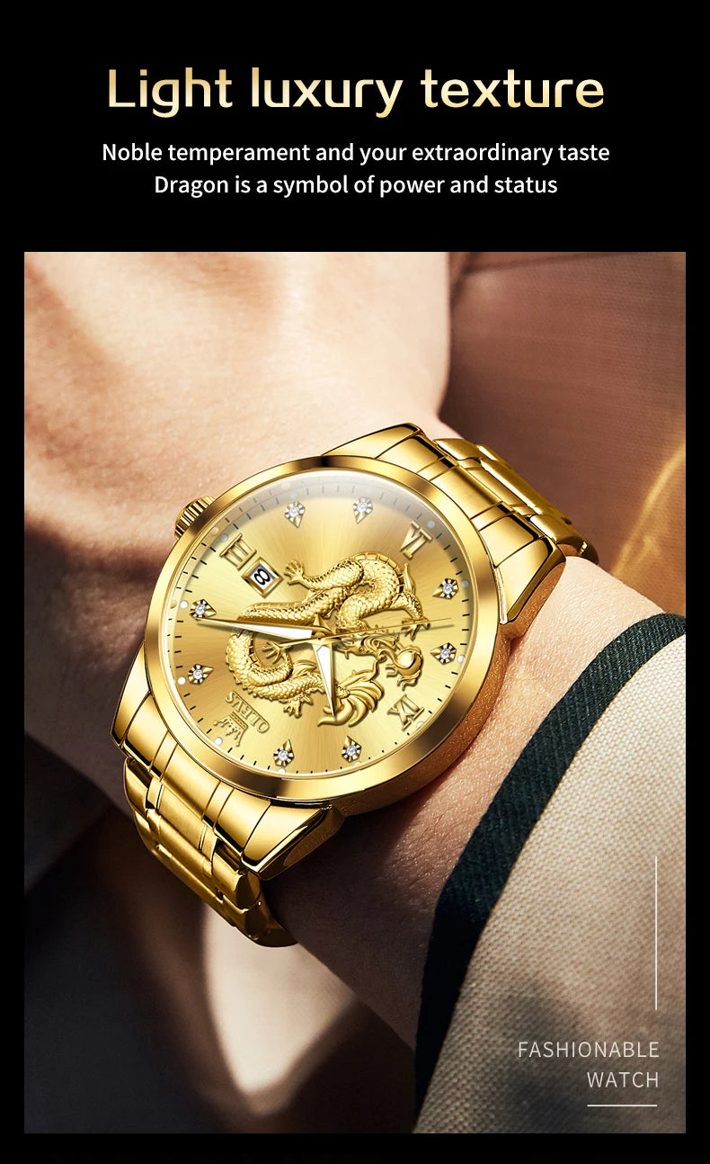 OLEVS 3619 Mens Watch Top Brand Fashion Original Quartz Watch for Man China Loong Dragon Dial Waterproof Luminous Date Reloj