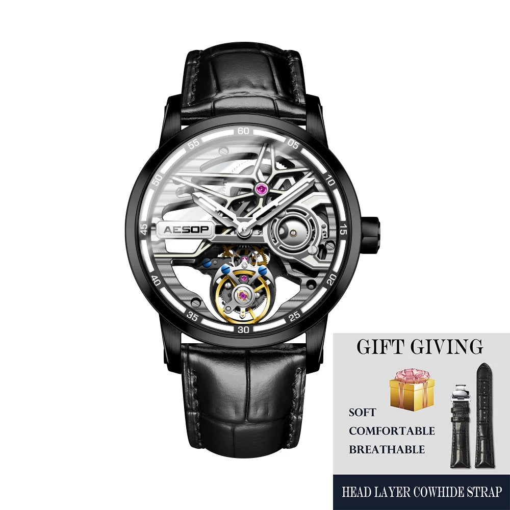 AESOP Flying Tourbillon Watch for Men Skeleton Automatic Tourbillon Movement Mechanical Wrist Watches Mens Fashion Sapphire New