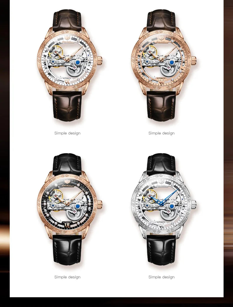 JSDUN 8917 Mens Watch Leather Strap Original Business Multifunctional Mechanical Watch﻿ Waterproof Watches For Man Gifts
