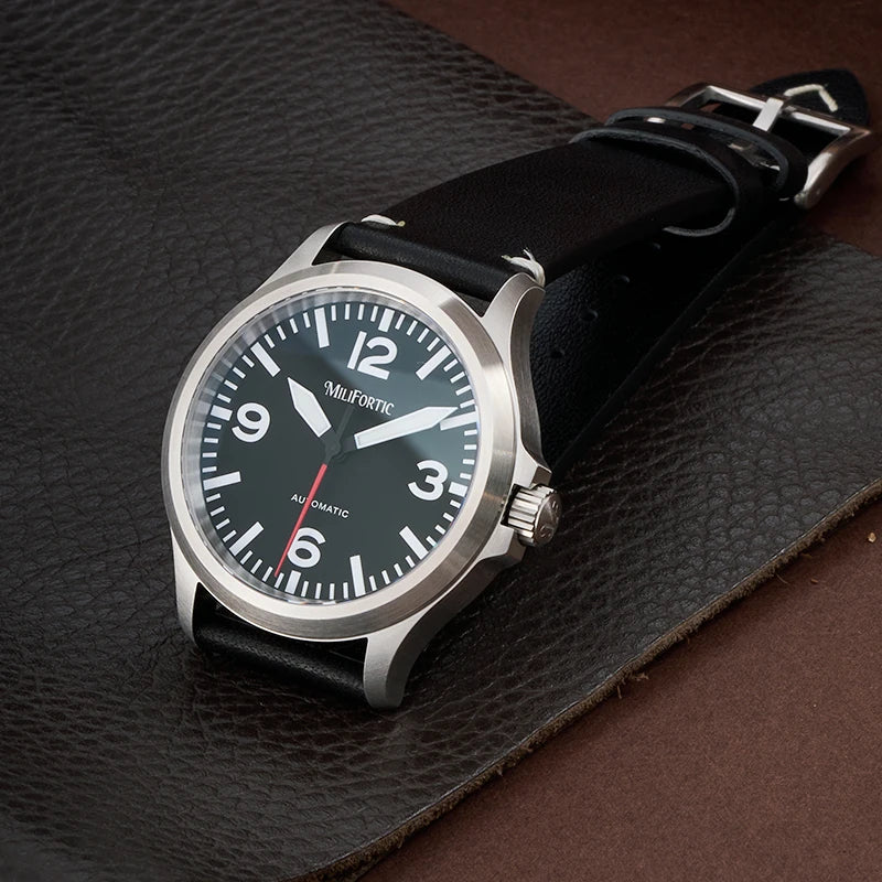 MF M096 Military Style Pilot Watch 856 Homage Large Arabic Numerals Dial 100M Waterproof  NH38 Movement Auto Man Watches