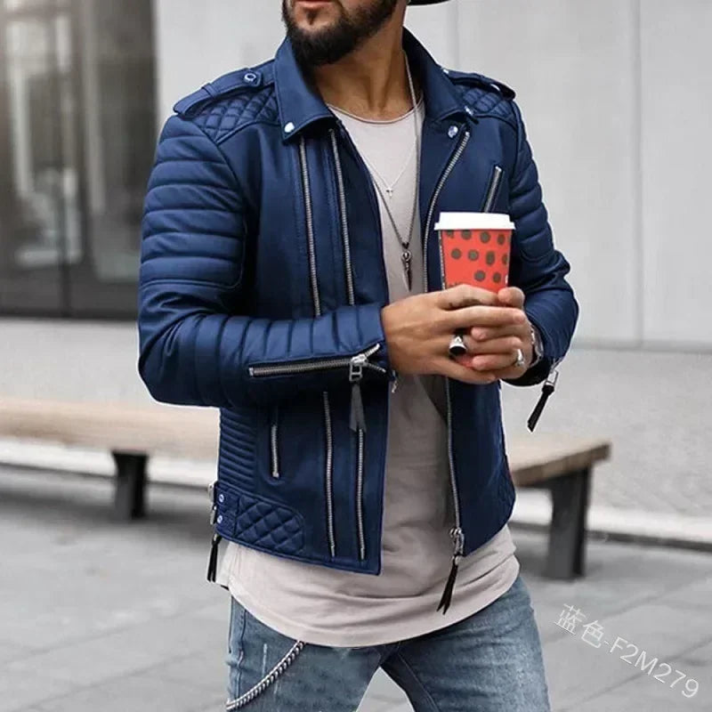 New  Autumn Winter Mens Leather Jackets Thickened Lapel Cotton-padded Zipper Leather Coat Streetwear Fashion Male Tops