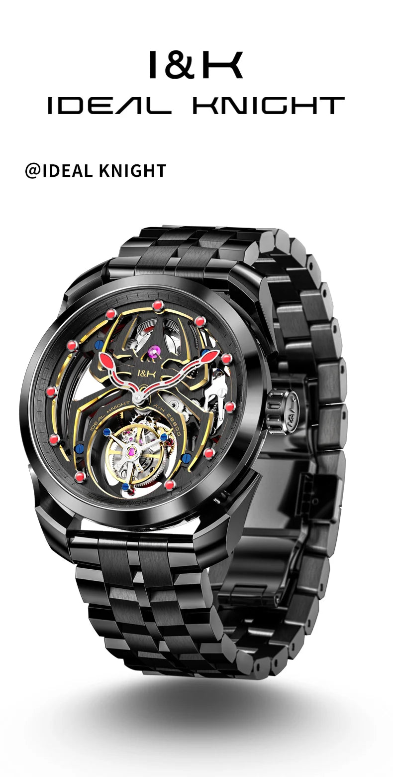 IDEAL KNIGHT 6802 Automatic Watch For Men Hollow Skeleton Mechanical Wristwatch Waterproof Tourbillon Man Watch Sapphire Mirror
