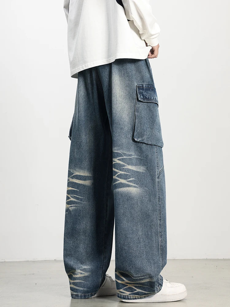 Autumn New 390g Wide Leg Washing Jean Pants Men Trousers Neutral Loose Casual Fashion Young Trend Cargo Pants Big Size 9xl