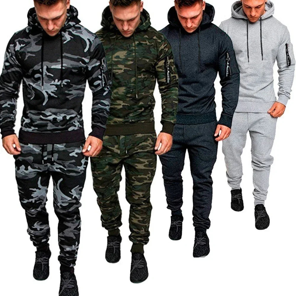 2025 New Men's Sportswear Set Two-piece Casual Jogging Warm Breathable Fitness Sportswear Set Military Tactical Hoodie + Trouser