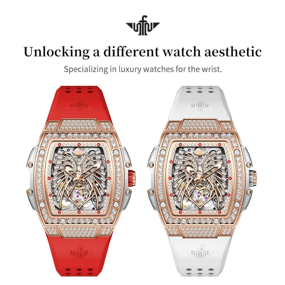 OUPINKE Women's Watches Luxury Fashion Love Diamond Dial Original Automatic Mechanical Watch for Ladies Waterproof Sapphire