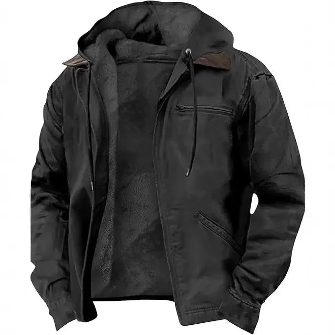 Autumn and Winter Fashion Solid Color Thickened Warm Hooded Workwear Jacket For Men Loose Sports Large Size High Quality Coat