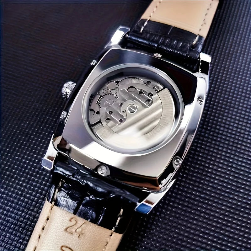[Luxury Tourbillon Mechanical Watch] Light Luxury Tourbillon Mechanical Watch for Men - Fully Automatic High-End Fashion Trend Hollow Business Casual Men's Watch - Sun, Moon, Star, Barrel Shape, Temperament Large Plate, Gift