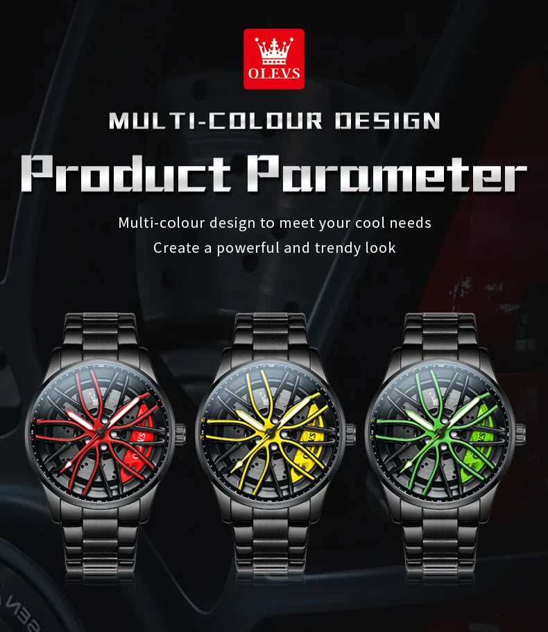 OLEVS Men Watches Waterproof Rotary Sport Car Rim Man Luxury Watch High Quality Fashion Stainless Steel Quartz Men's Watches
