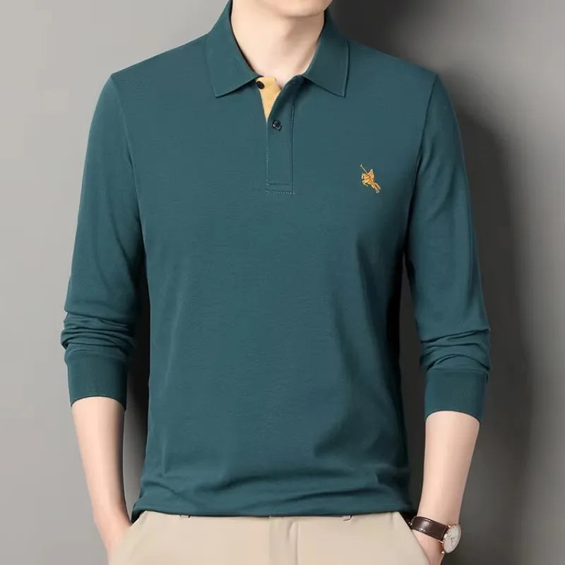 High end brand long sleeved polo shirt men's autumn new fashion embroidery lapel T-shirt casual business Paul men's clothing
