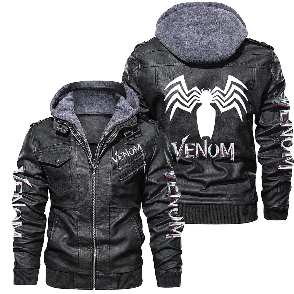 hood Leather Jacket Streetwear Biker Coat Slim Fit Autumn Winter Coat Men Fur Lined Men Motorcycle Jacket Fashion Men Jacket