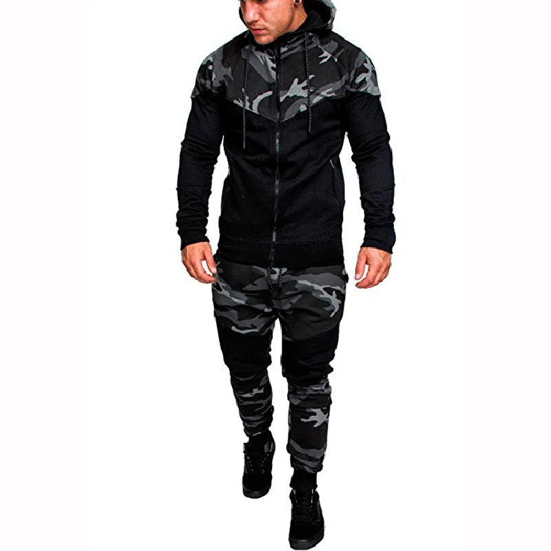 2025 New Men's Sportswear Set Two-piece Casual Jogging Warm Breathable Fitness Sportswear Set Military Tactical Hoodie + Trouser