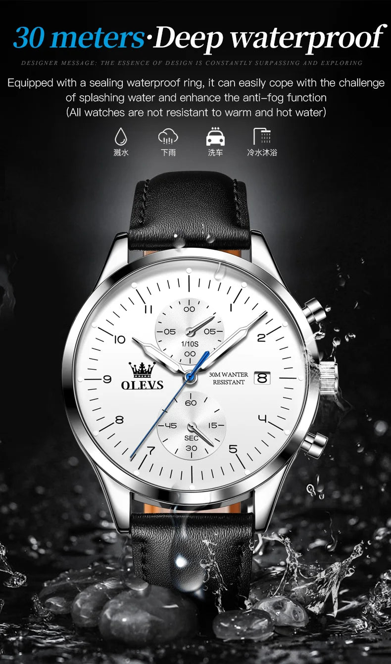 OLEVS Original Men's Watches Luxury Top Brand Leather strap Quartz Male WirstWatch Waterproof Date Business Quartz Watch for Man