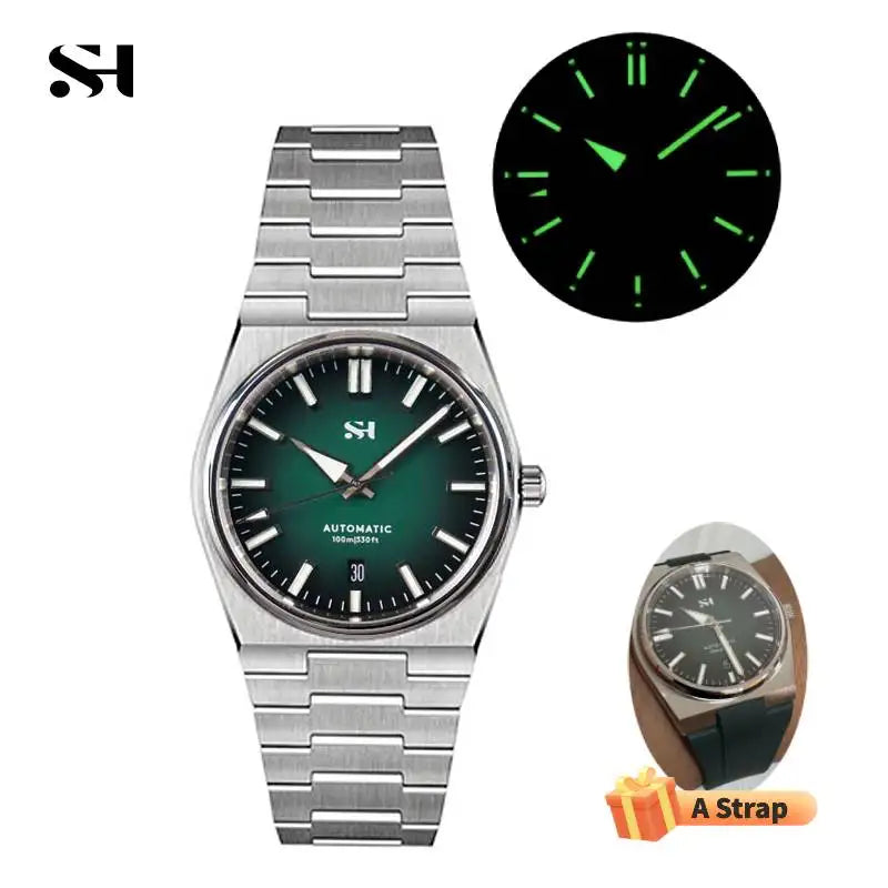 SH Stainless Steel Automatic Diver Men Watch PT5000 SW200 Full Brushed Bracelet See-Through Back 10ATM Waterproof PRX Watch