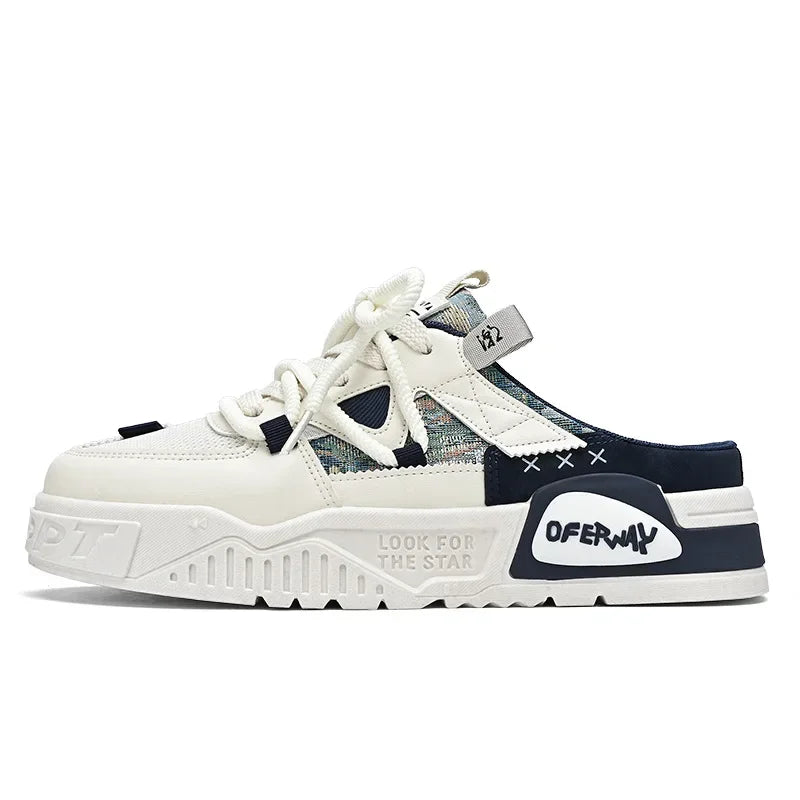 Summer Fashion Designer Men's Half Slippers Breathable Casual Thick Sole Lightweight Sneakers Outdoor Walking Flat Shoes