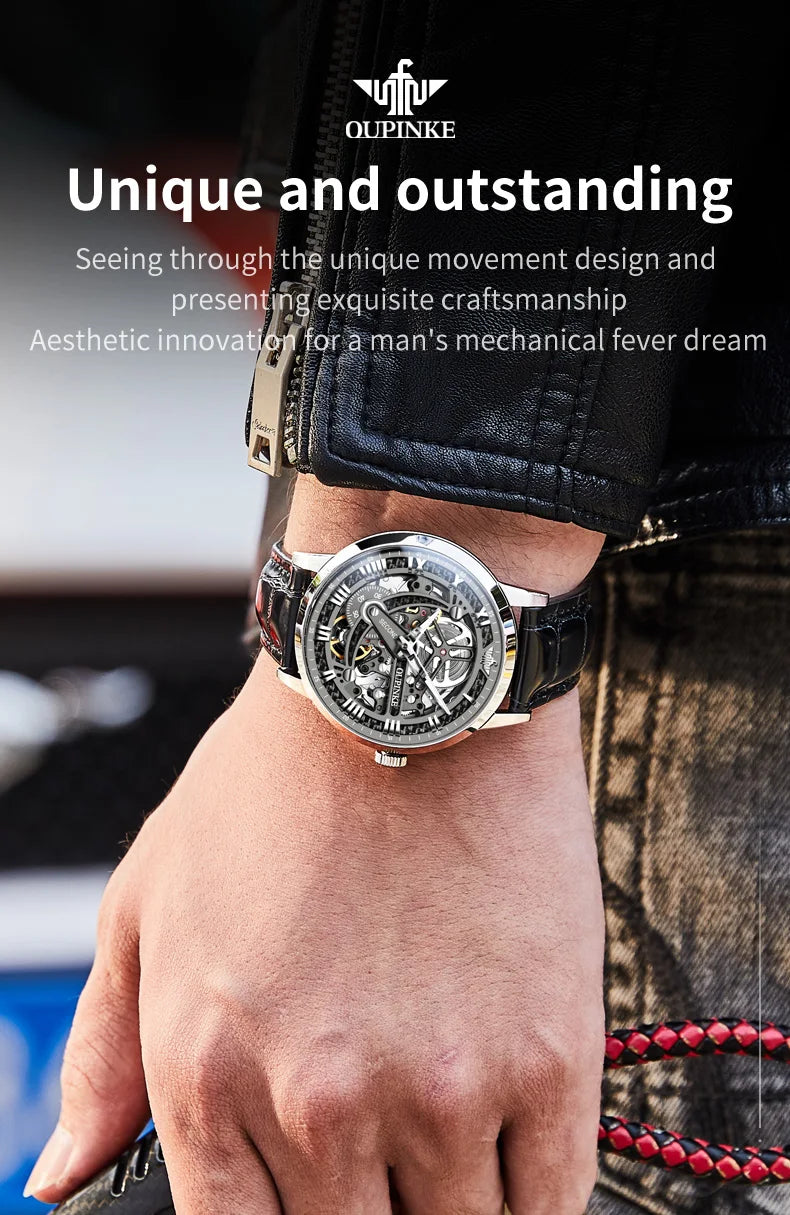OUPINKE 3173 Men's Full Gold Watch Fully hollow out Waterproof top-level luxury automatic mechanical watch