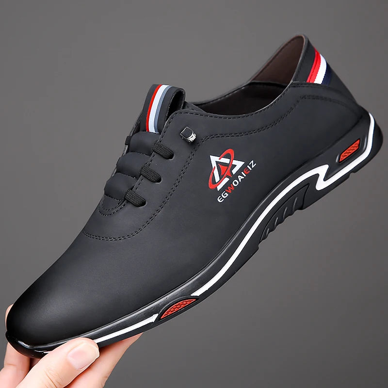 Yearcon Men's Slip-On Leather oes Breathable Thin Faionable Soft Bot And Anti-Slip Casual Lace-Up round Toe Rubber Sole