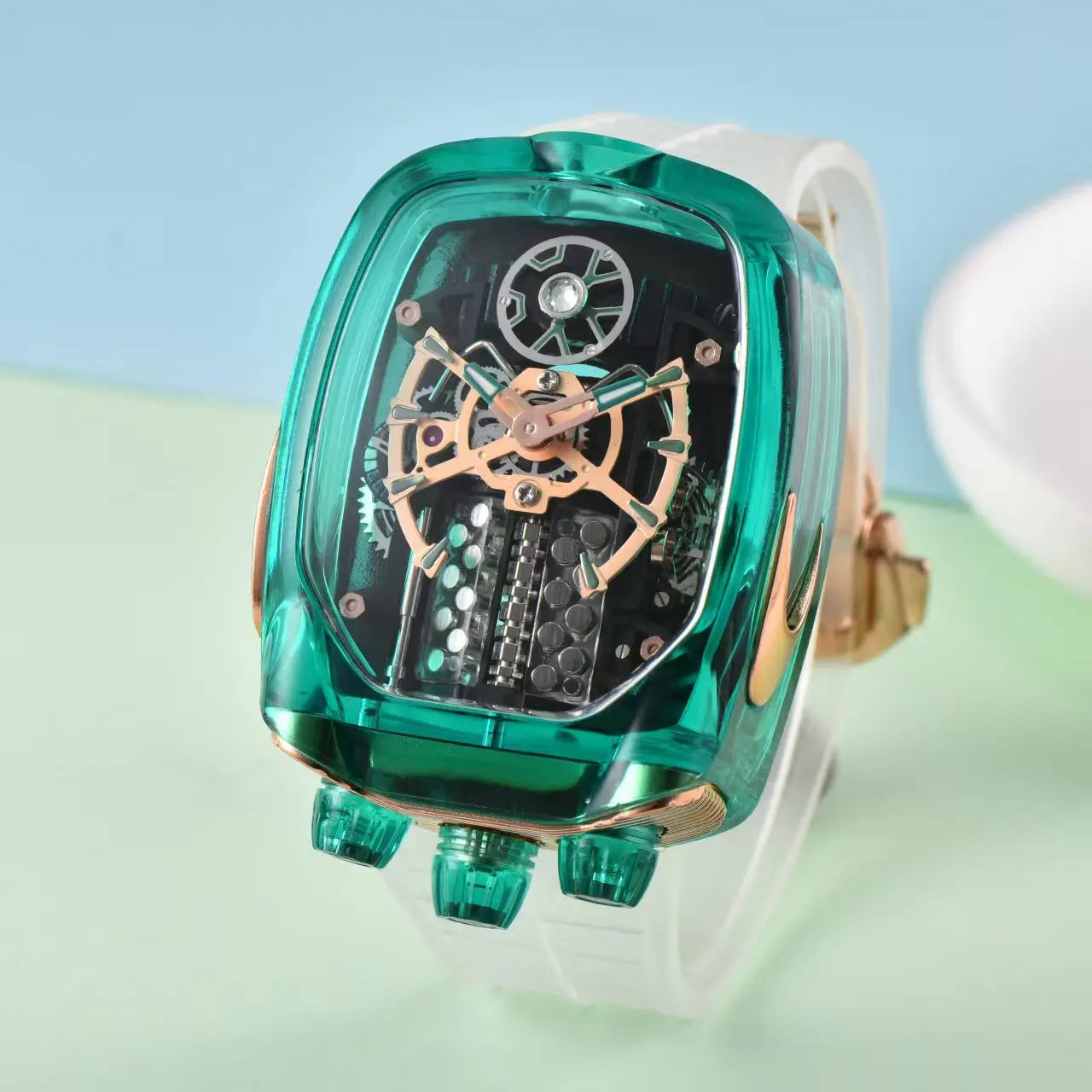2025 new transparent waterproof men's quartz watch, unique hollow wine barrel shaped leisure watch