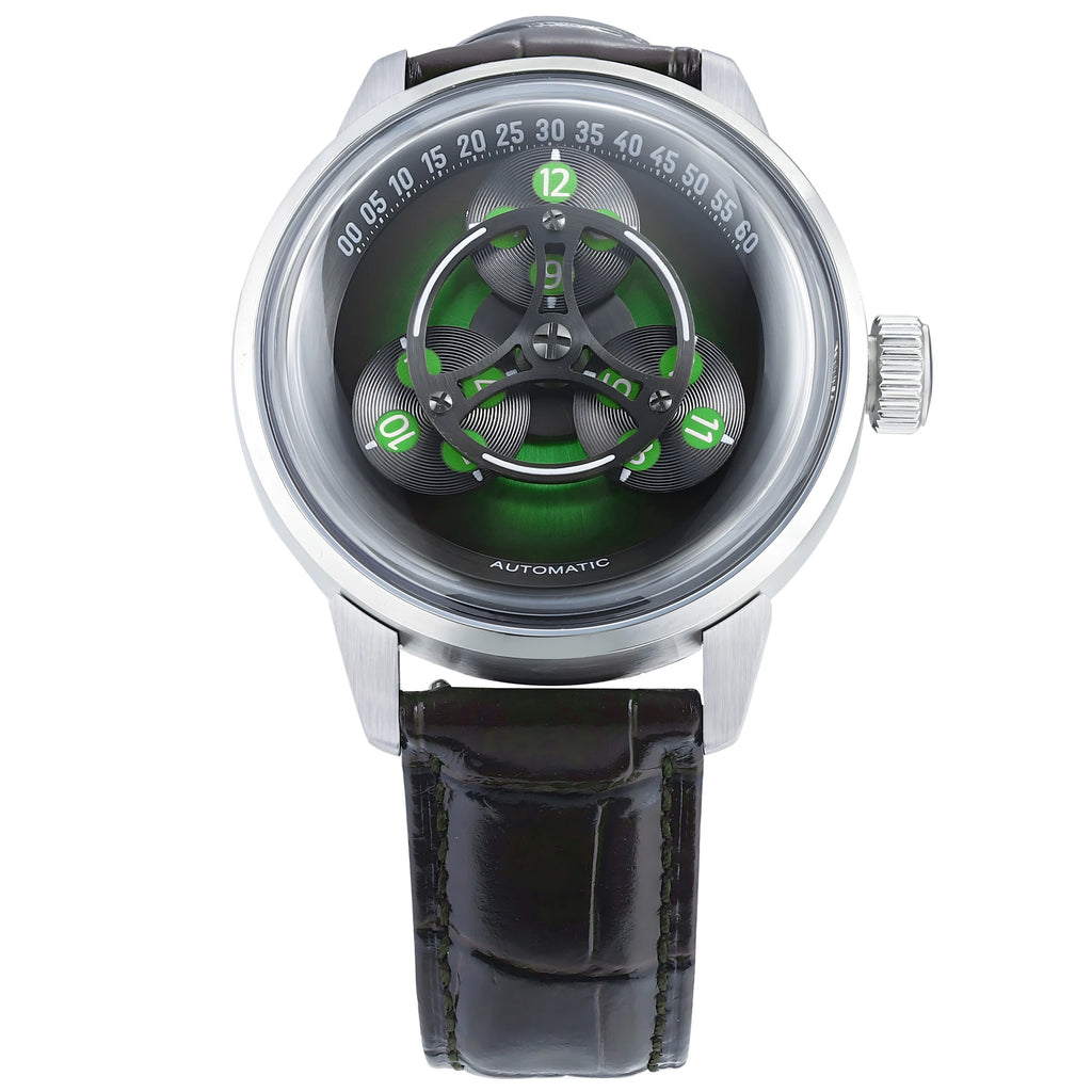 ENITON Automatic Watch Men 316L Steel Japanese 8215 Leather Band Fashion Watch Waterproof 5ATM Mechanical Watch New Arrival