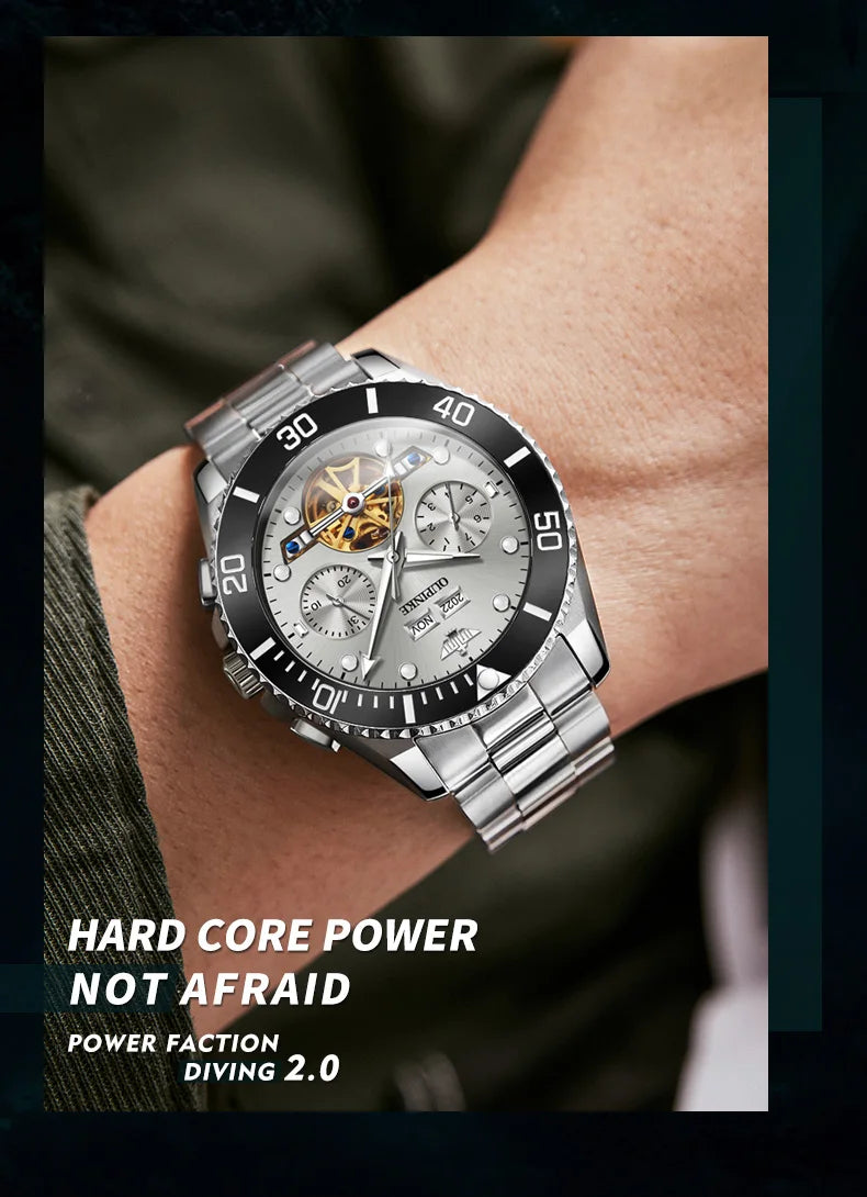 OUPINKE Automatic Mechanical Watches for Men White Black Panda Eye Skeleton Luxury Top Brand Sapphire Mirror Male Diving Watches