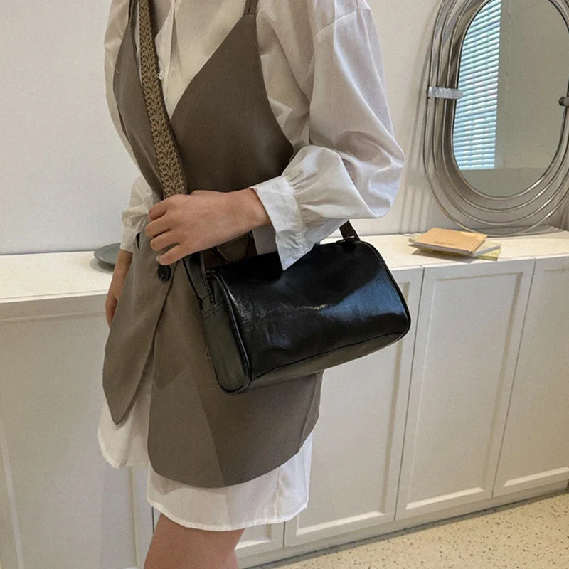 Leather Boston Women Small Handbag