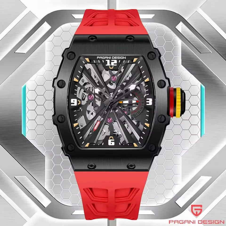 PAGANI DESIGN New VH65 Watch For Men Skeleton Quartz Wristwatch Sapphire Glass Silicone Original Luxury Men Watch Gift With Box