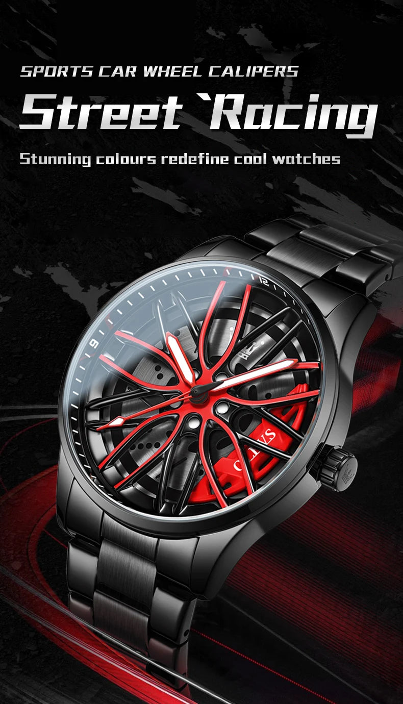 OLEVS Men Watches Waterproof Rotary Sport Car Rim Man Luxury Watch High Quality Fashion Stainless Steel Quartz Men's Watches
