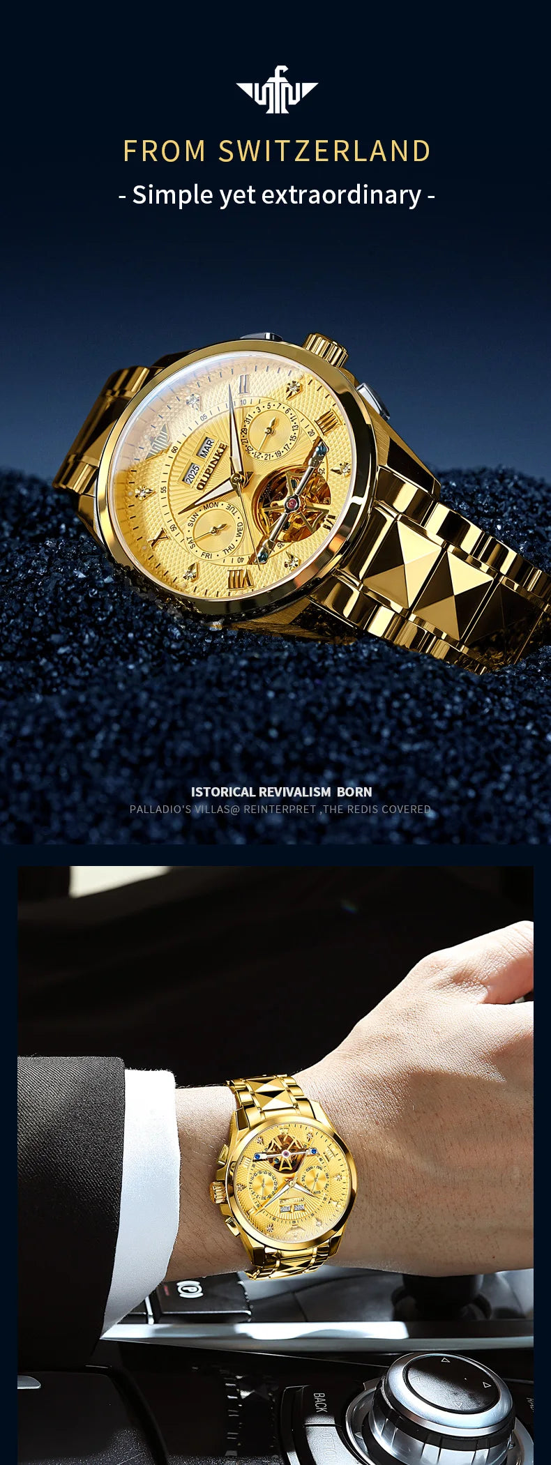 OUPINKE 3270 Mens Watch Automatic Mechanical Watch﻿ Waterproof Luminous Watches For Man Tungsten Steel Imported Movement Reloj