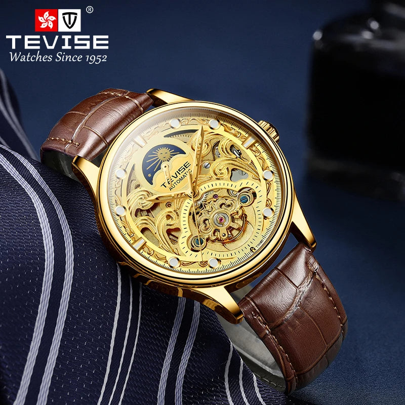 TEVISE New Watch Hollow out Waterproof Business Casual Watch Fully Automatic Men's Mechanical Watch T820D