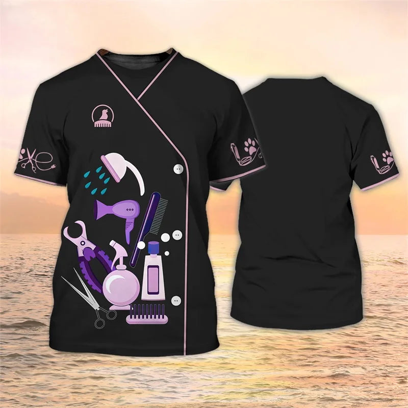 3D Print Pet Groomer Grapgic T-Shirts For Men Women Dog Cat Grooming Pattern Tee Tops Casual O-Neck Oversized TShirt Streetwear