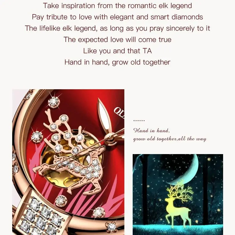 OUPINKE 3211 Women's Watch Elegant Rose Gold Diamond Ceramic Automatic Machinery Women's Watch Luxury Brand Women's Bracelet Set