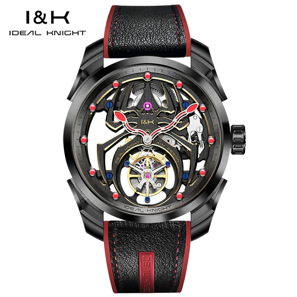 IDEAL KNIGHT 6802 Automatic Watch For Men Hollow Skeleton Mechanical Wristwatch Waterproof Tourbillon Man Watch Sapphire Mirror
