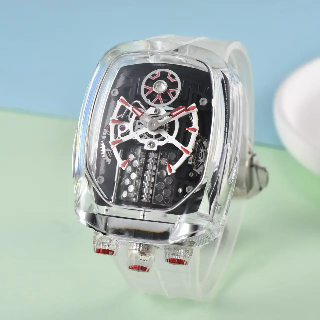 2025 new transparent waterproof men's quartz watch, unique hollow wine barrel shaped leisure watch
