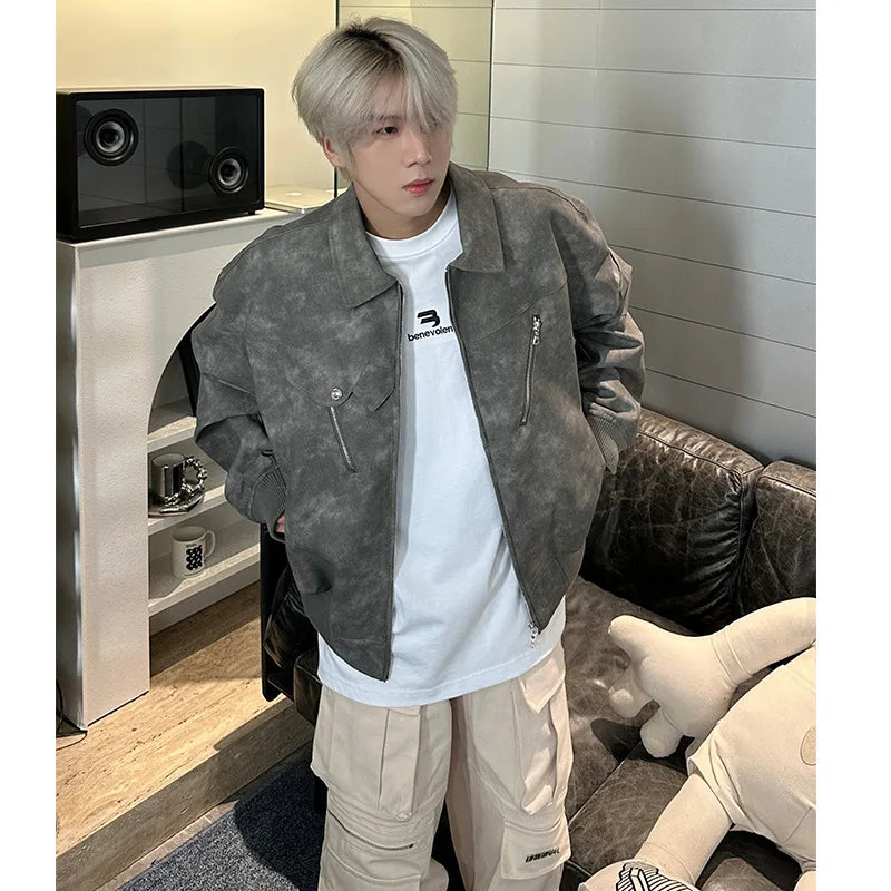 High End Men's Leather Jacket for Autumn and Winter, Stylish Motorcycle Suit, American High Street Short Style PU Jacket