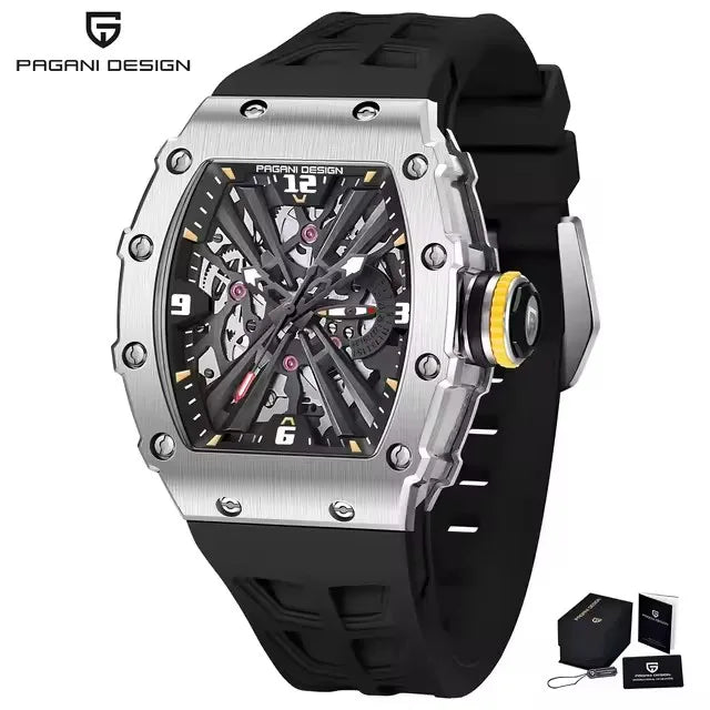 PAGANI DESIGN New VH65 Watch For Men Skeleton Quartz Wristwatch Sapphire Glass Silicone Original Luxury Men Watch Gift With Box