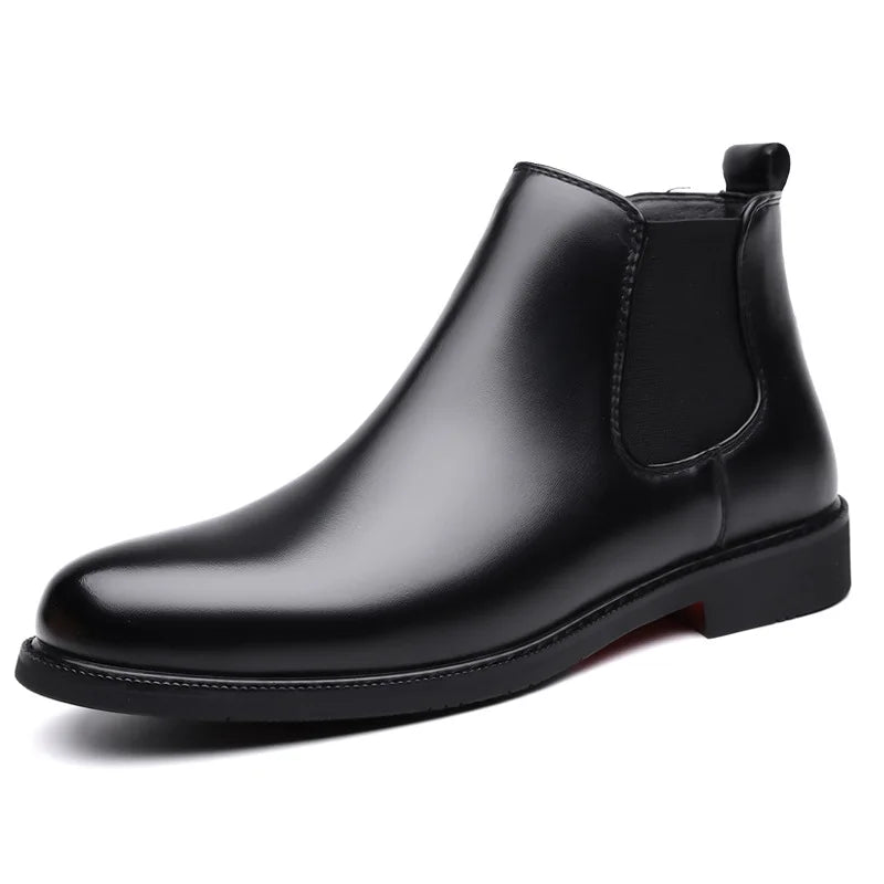 Autumn Winter New Designer Leather Boots for Men Solid Color Outdoor Warm Cotton Boots Male Big Size Antiskid Work Shoes Man