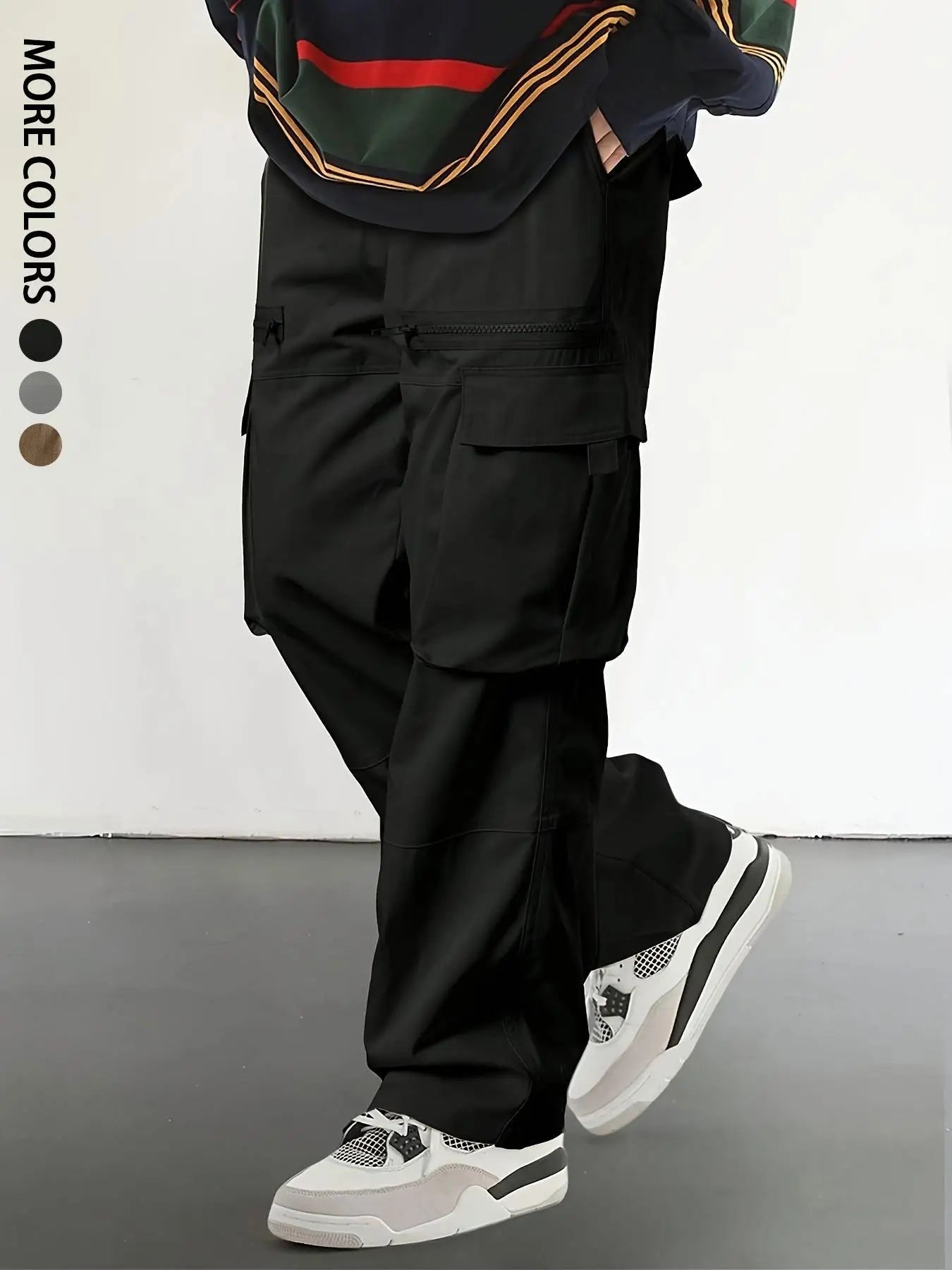 Men's Regular Plain Outdoor Overalls with Drawstrings and Large Flap Pocket Pantss, Personalized Zipper Design, Suitable for Holiday, Street, Daily Leisure, Mountaineering Travel, Multi-Scenario Matchinging, Suitable for All
