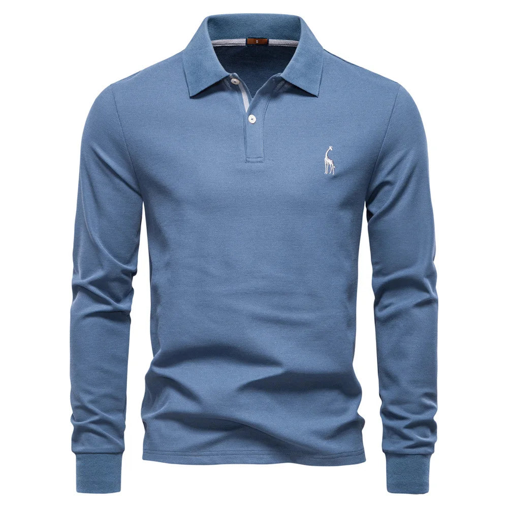 2025 Autumn Polo Shirt Men Embroidery Long Sleeve Cotton Rich Blend Breathable Polos Solid Color Business Golf Polo Shirts Male
